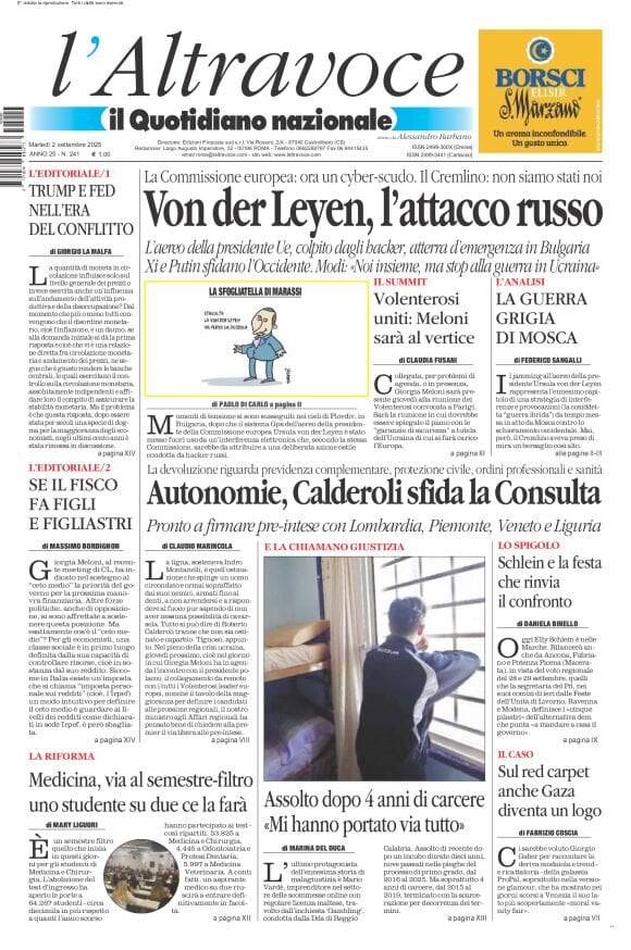 anteprima della prima pagina di Il Quotidiano del Sud L'Altravoce