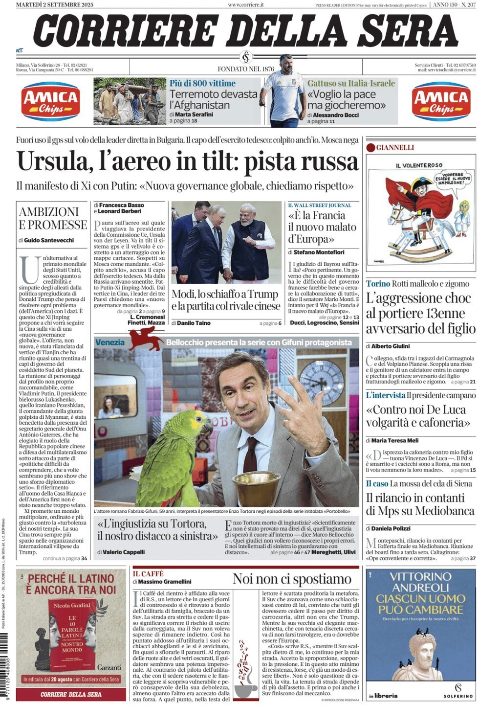 anteprima della prima pagina di Corriere della Sera