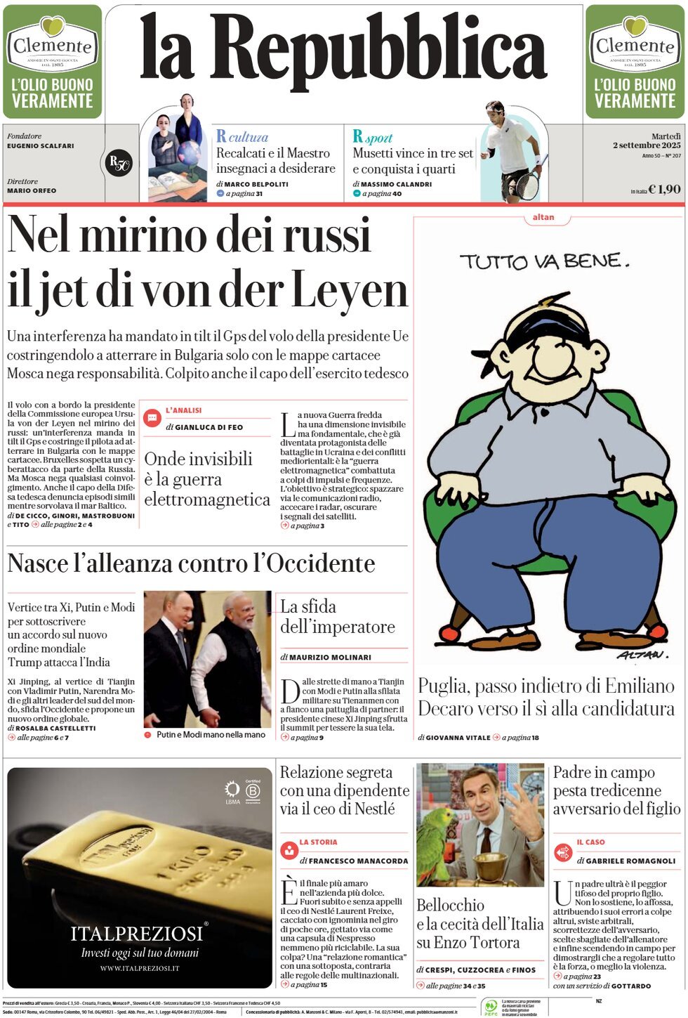 anteprima della prima pagina di La Repubblica