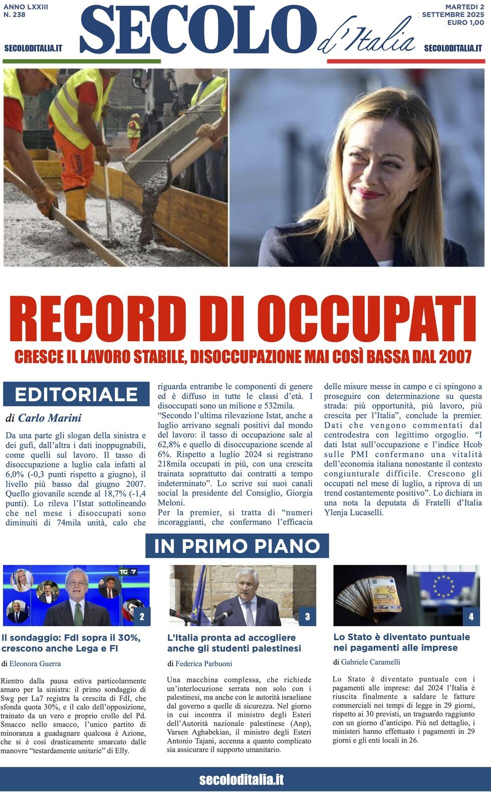 anteprima della prima pagina di Secolo d'Italia