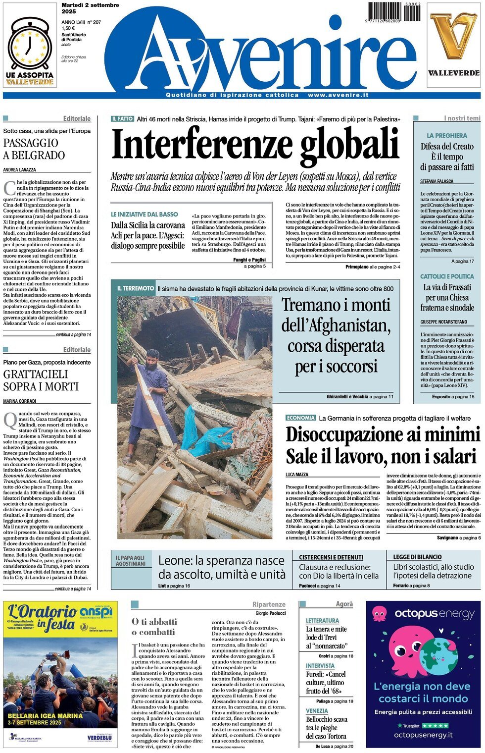 anteprima della prima pagina di Avvenire