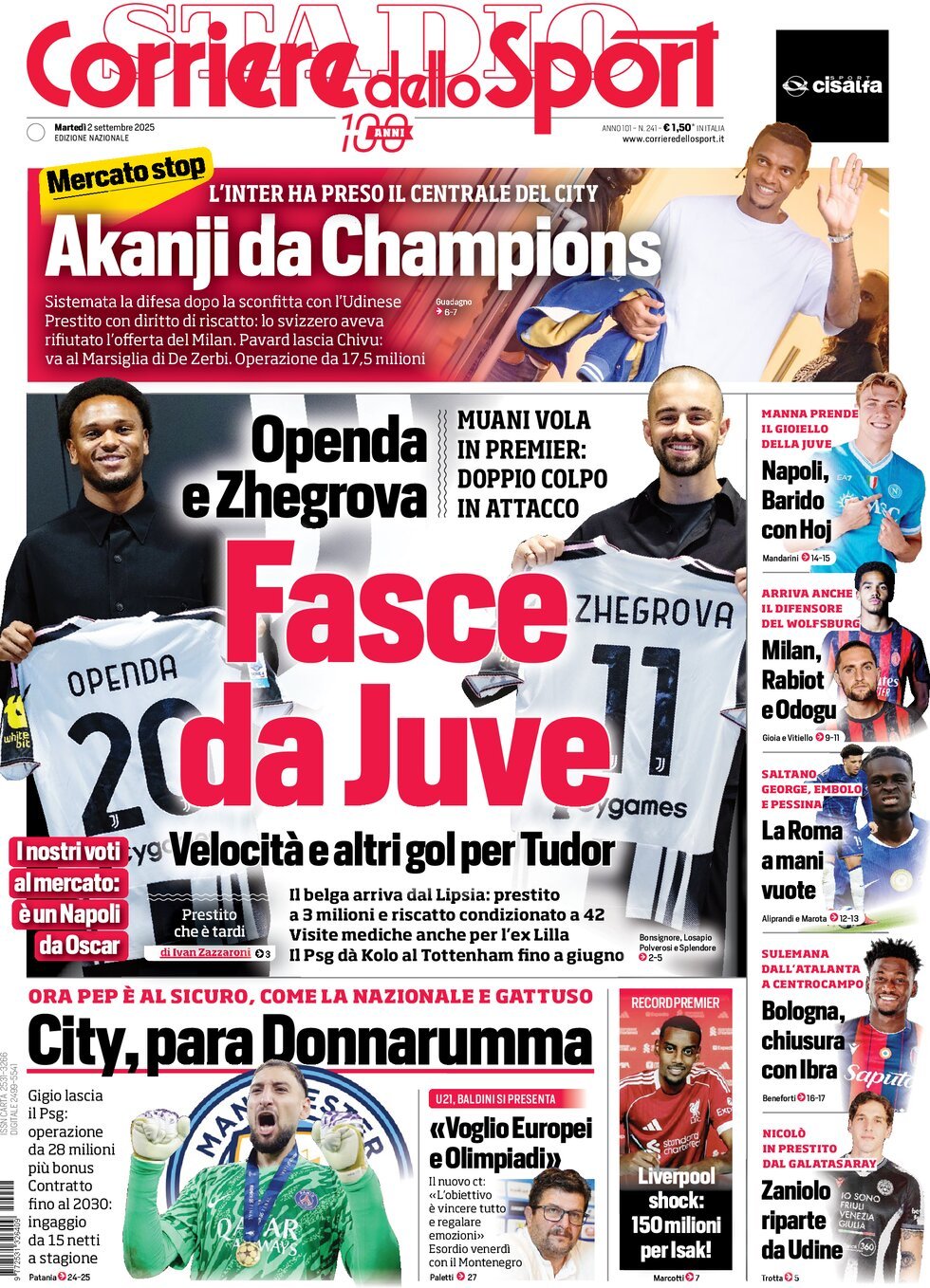 anteprima della prima pagina di Corriere dello Sport