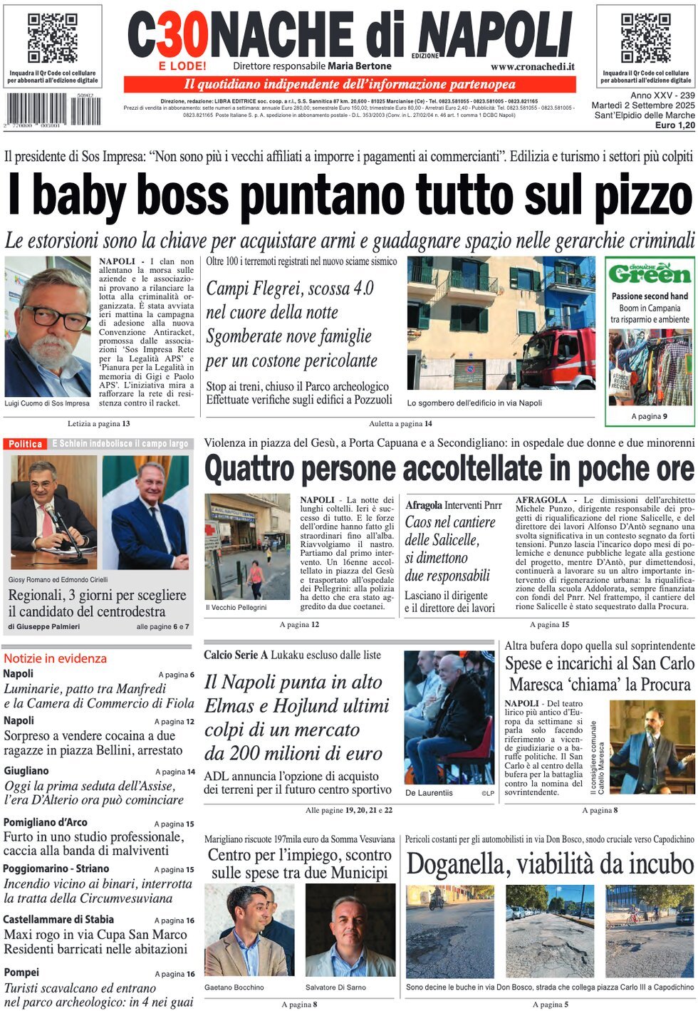 anteprima della prima pagina di Cronache di Napoli